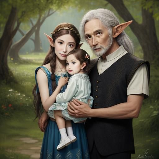 Elven Family Portrait: Mother, Father, and Daughter