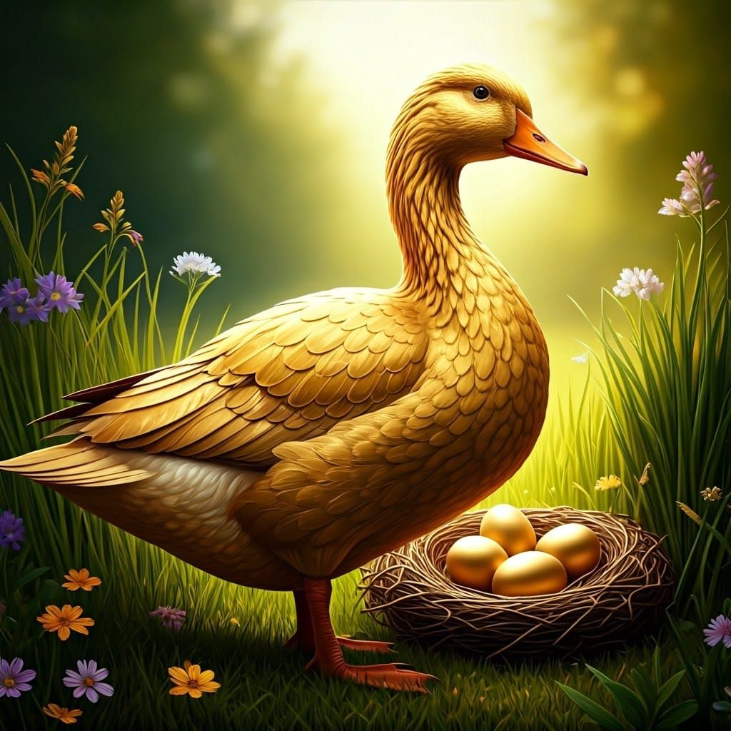 Surreal Golden Goose in Emerald Paradise