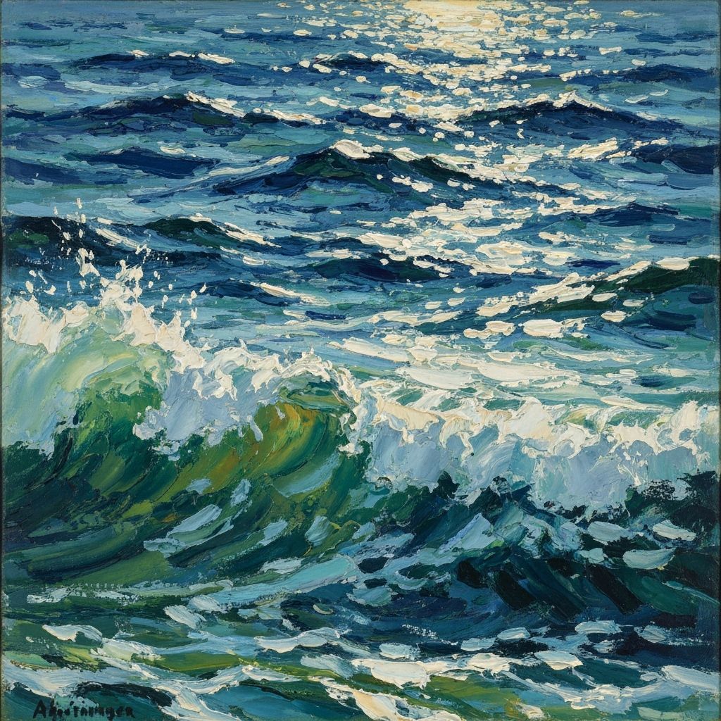 Alfred Feininger Inspired Glittering Ocean Oil Painting