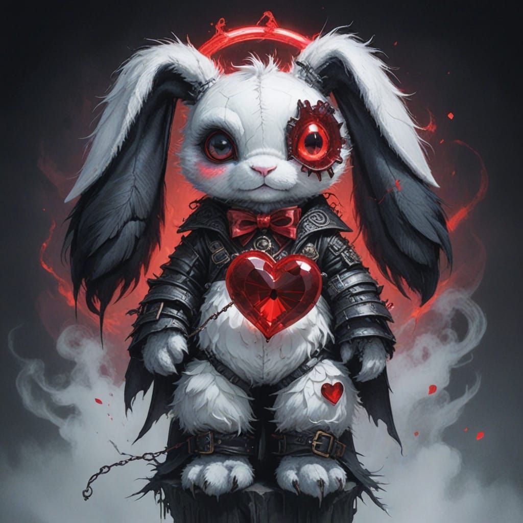 Gothic Rabbit Plush Toy with Crystal Heart