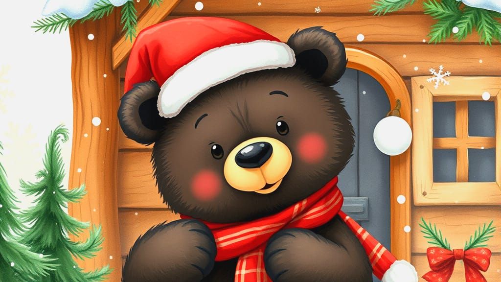 Festive Brown Bear in Christmas Outfit