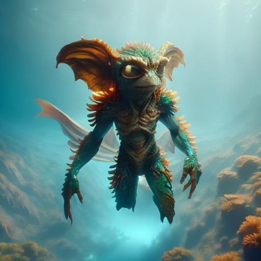 Mystical Amphibian Avatar in Underwater Fantasy Illustration