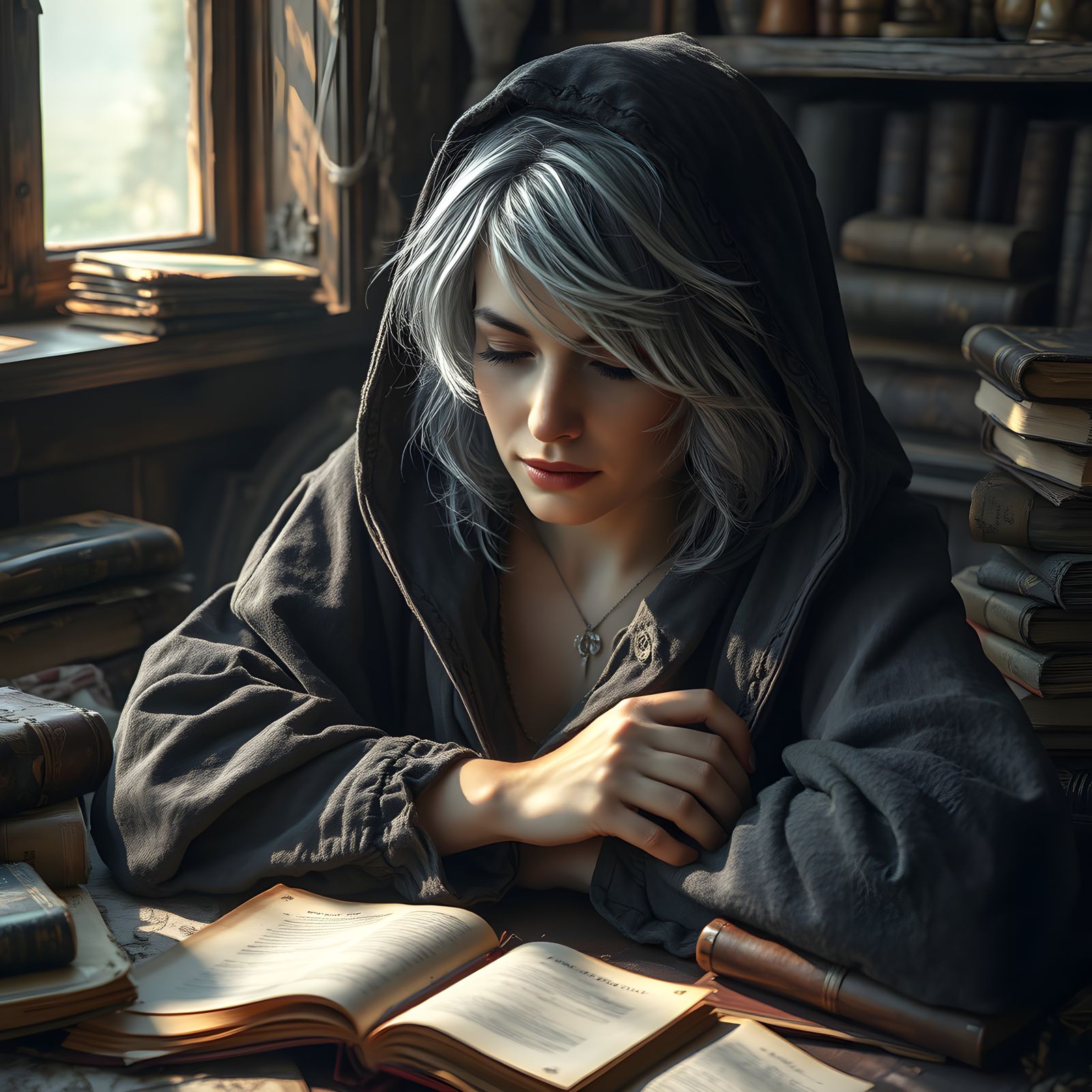 Sleeping Woman in Shadowy Robe: Fantasy Concept Art