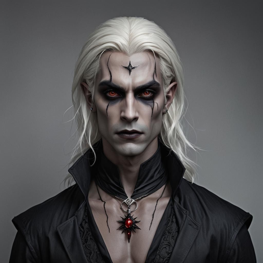Hyperrealistic Drow Vampire Hybrid Male Portrait