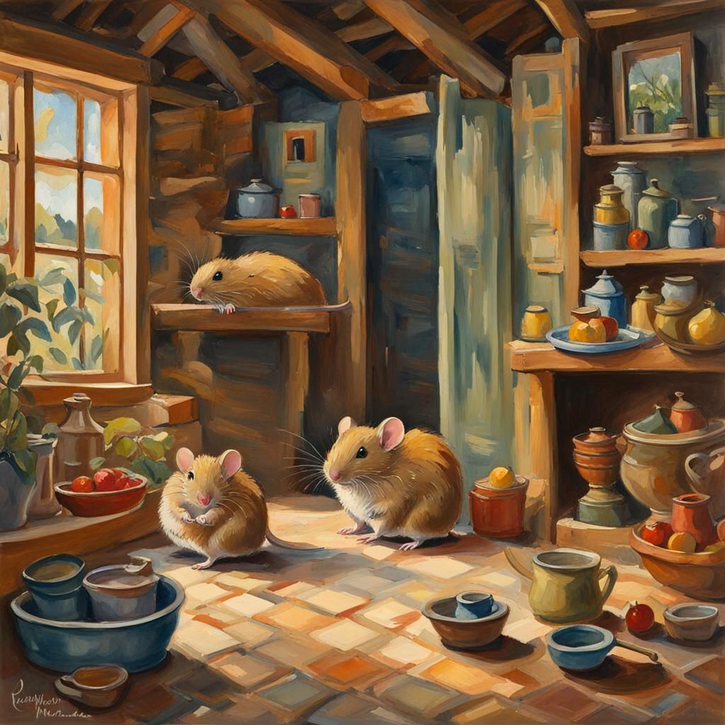 Mice Adventures in Gouache and Watercolor Style