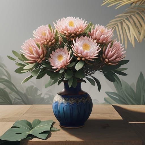 Hyper-Realistic Protea in Warm Light