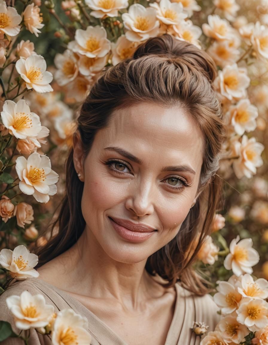Angelina Jolie Lookalike Portrait with Enigmatic Smile
