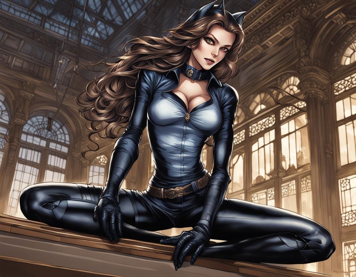 Dynamic Catwoman in Darkroom: Ultra-Detailed Digital Art