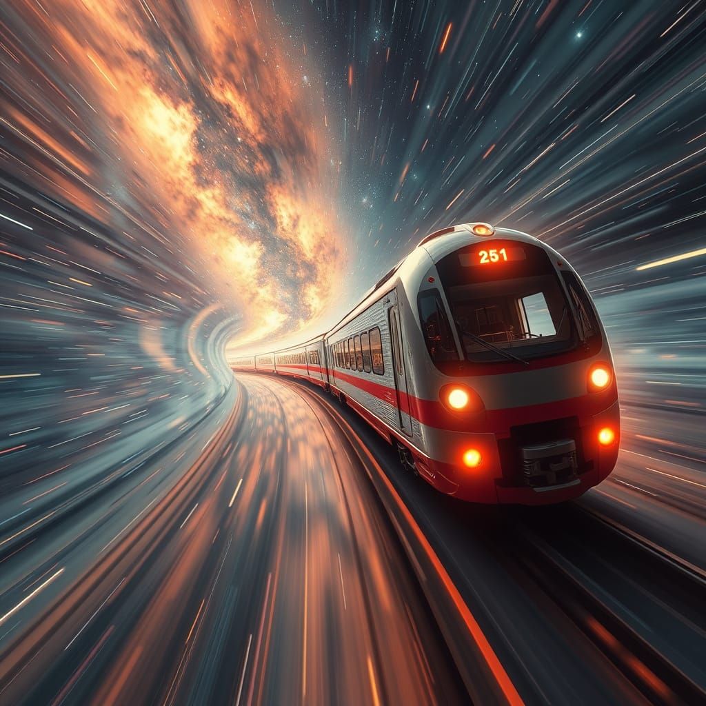 Future Bullet Train Speeds Through Cosmic Galaxy in Neon Lig...
