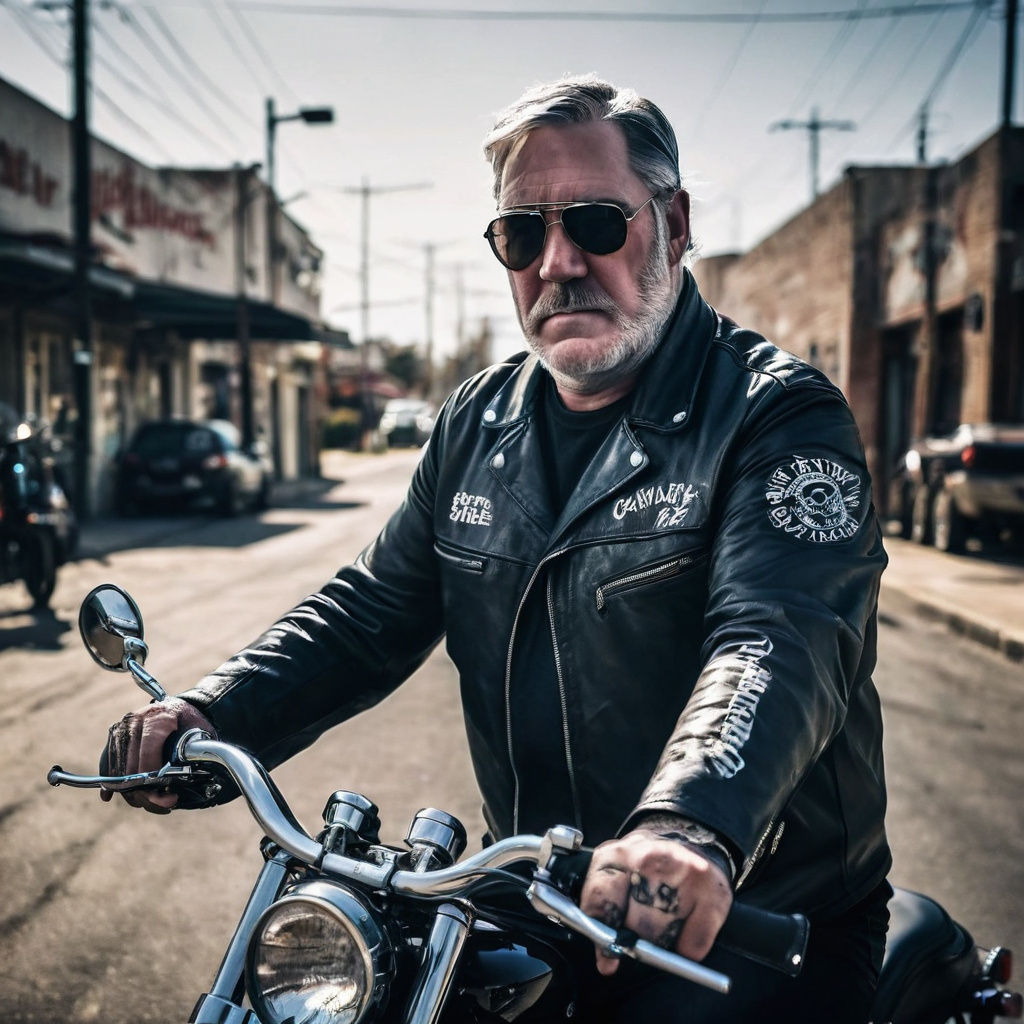 Biker Portrait with Tattoos and Handlebar Moustache