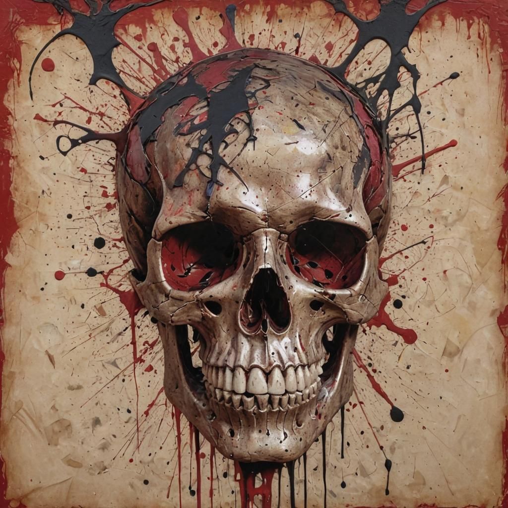 Abstract Skull with Sunflowers in Crimson Ambiance