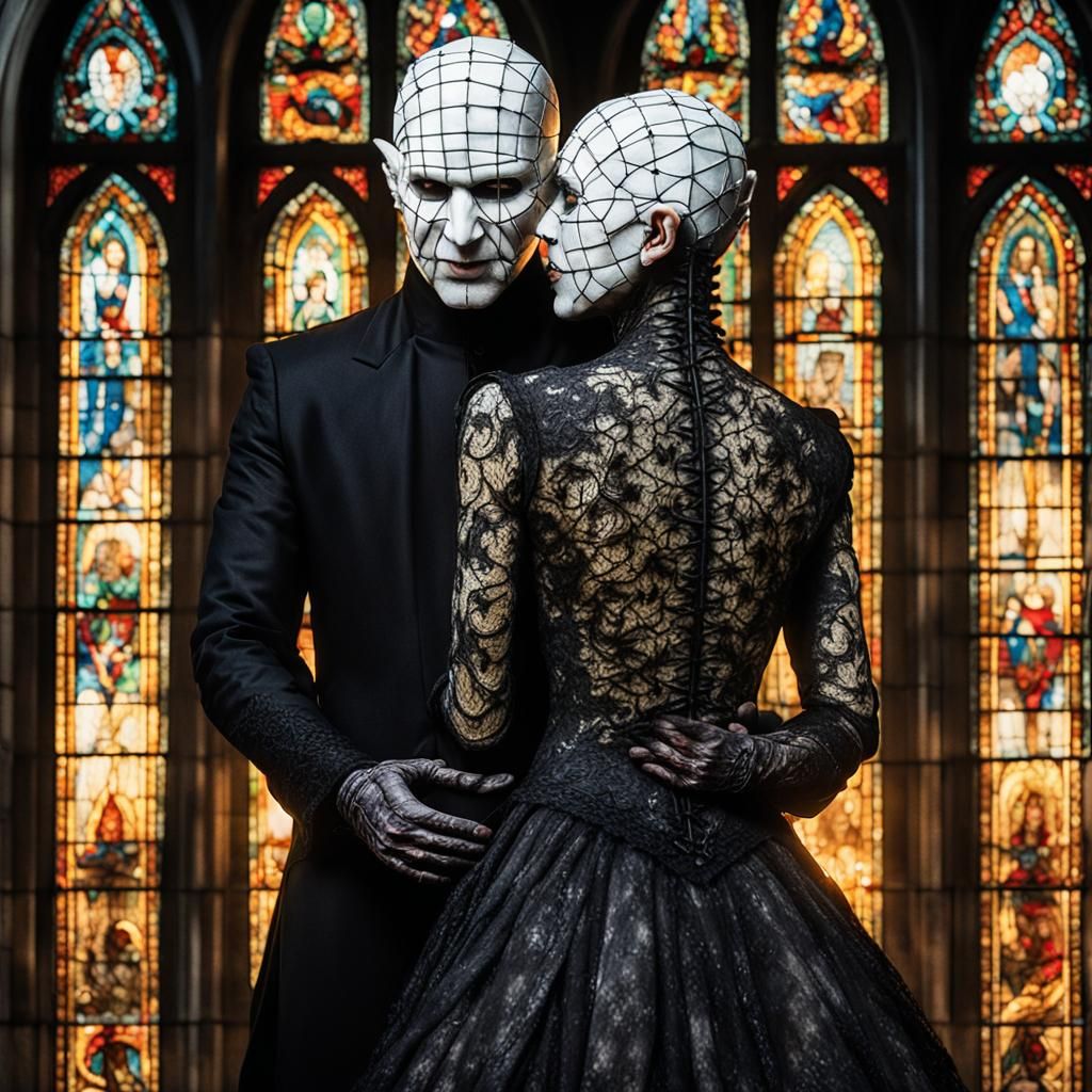Hellraiser's Pinhead and Bride: A Hyperrealistic Wedding Por...