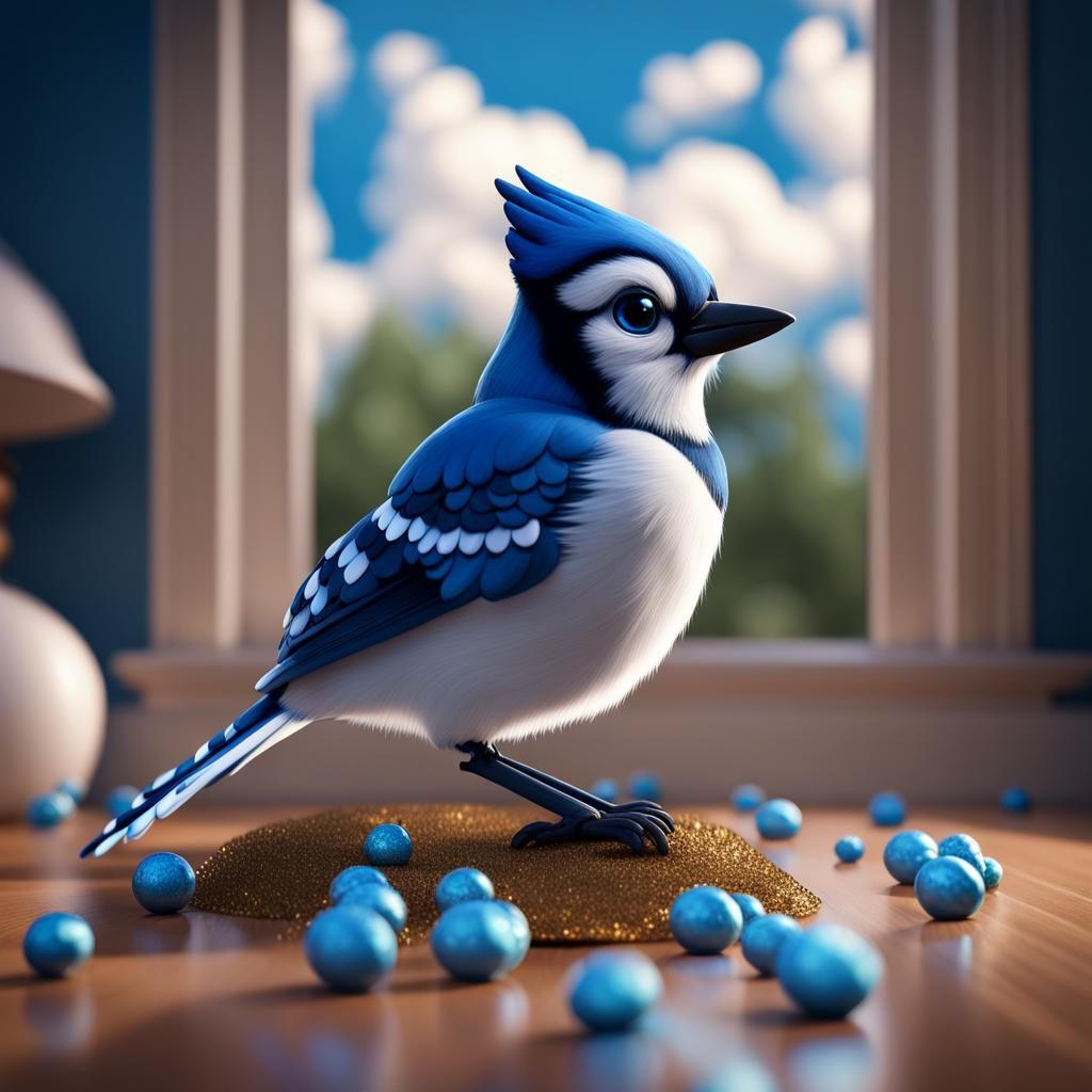 Adorable Cloud Blue Jay in Living Room