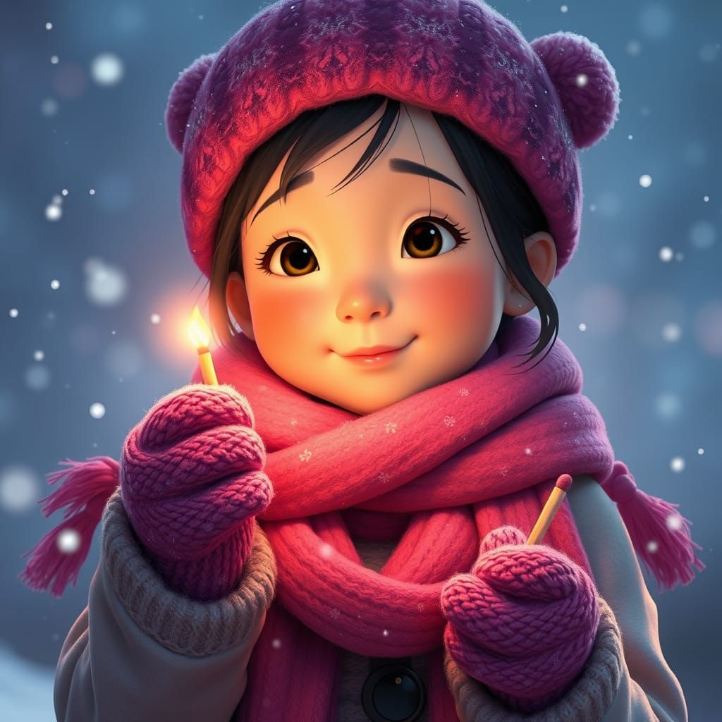 Girl in Winter Wonderland with Dancing Match Flame