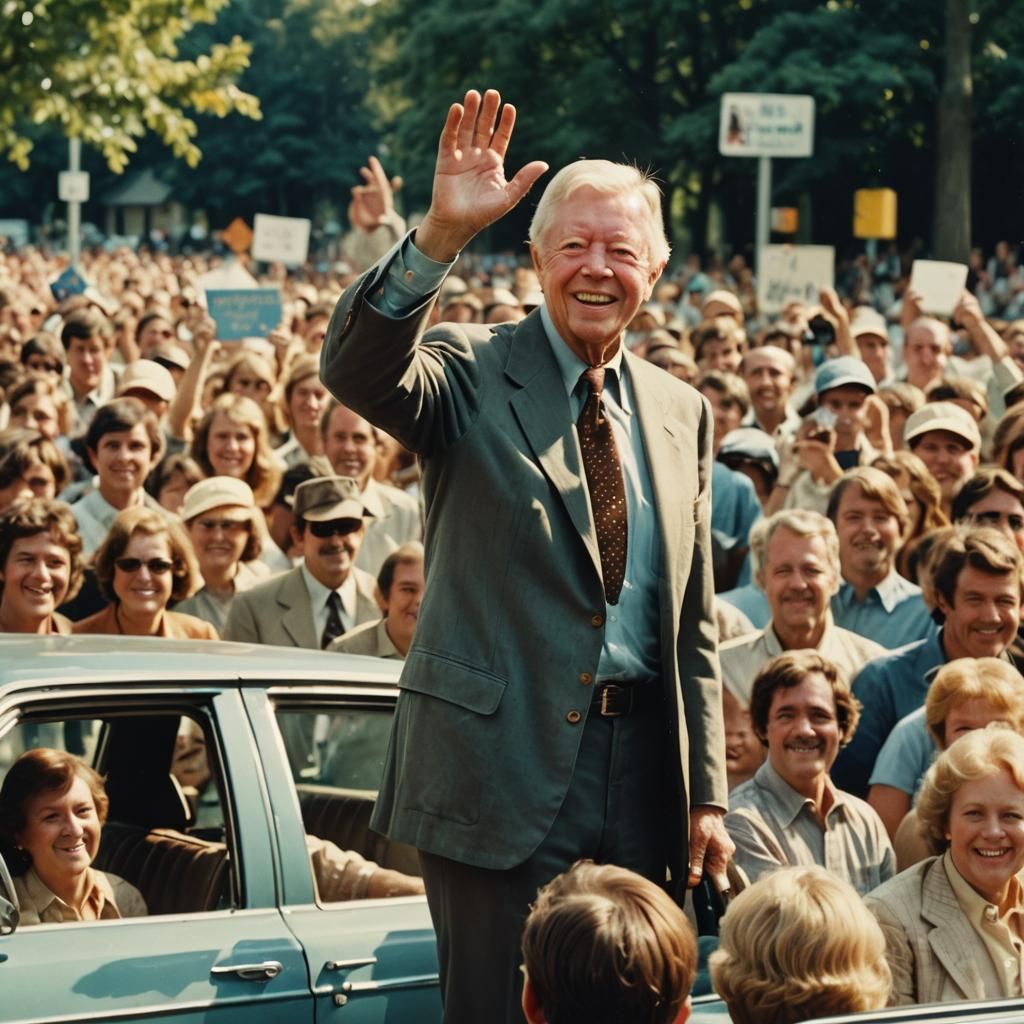 Jimmy Carter Waving in 1976, Retro Photography