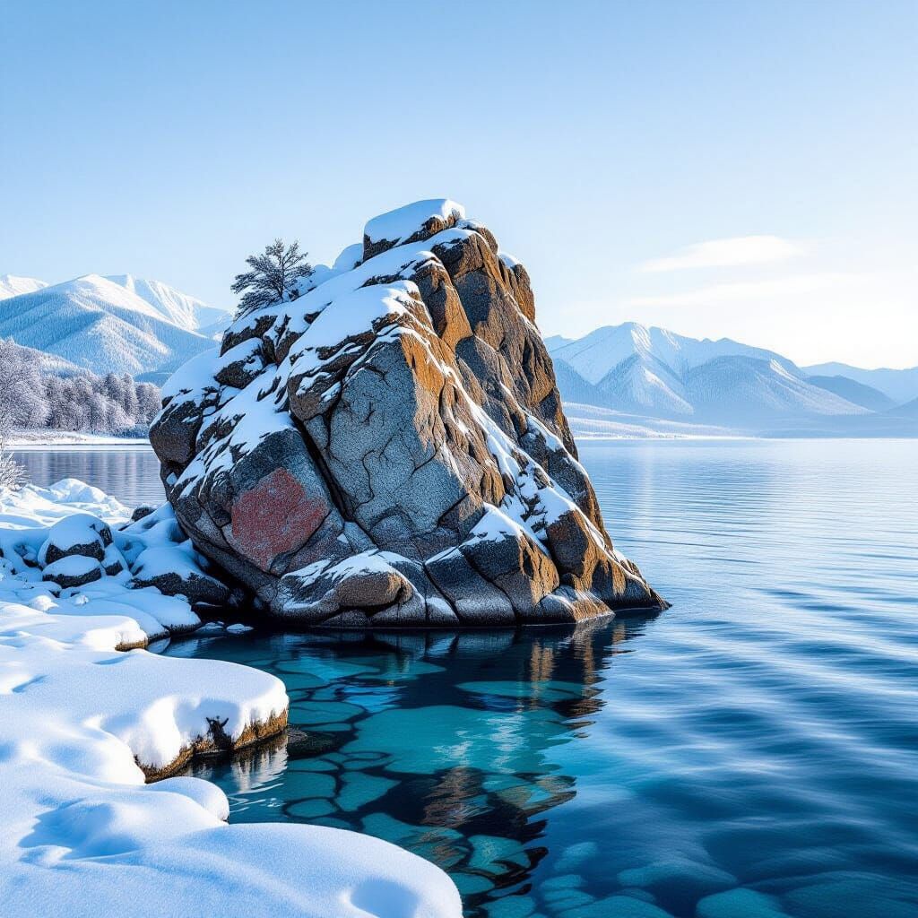 Shaman Rock in Lake Baikal: A Winter Landscape