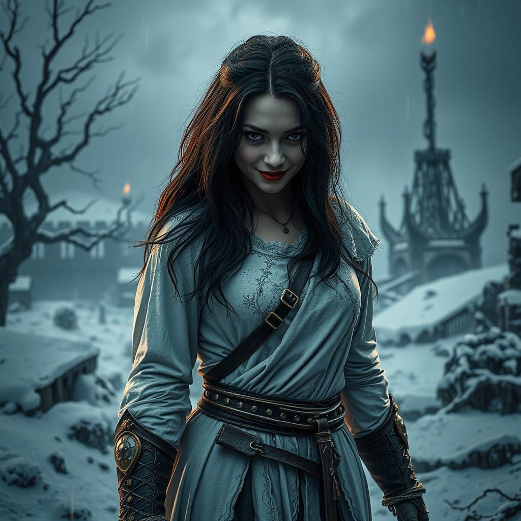 Warrior in Apocalyptic Winter Landscape