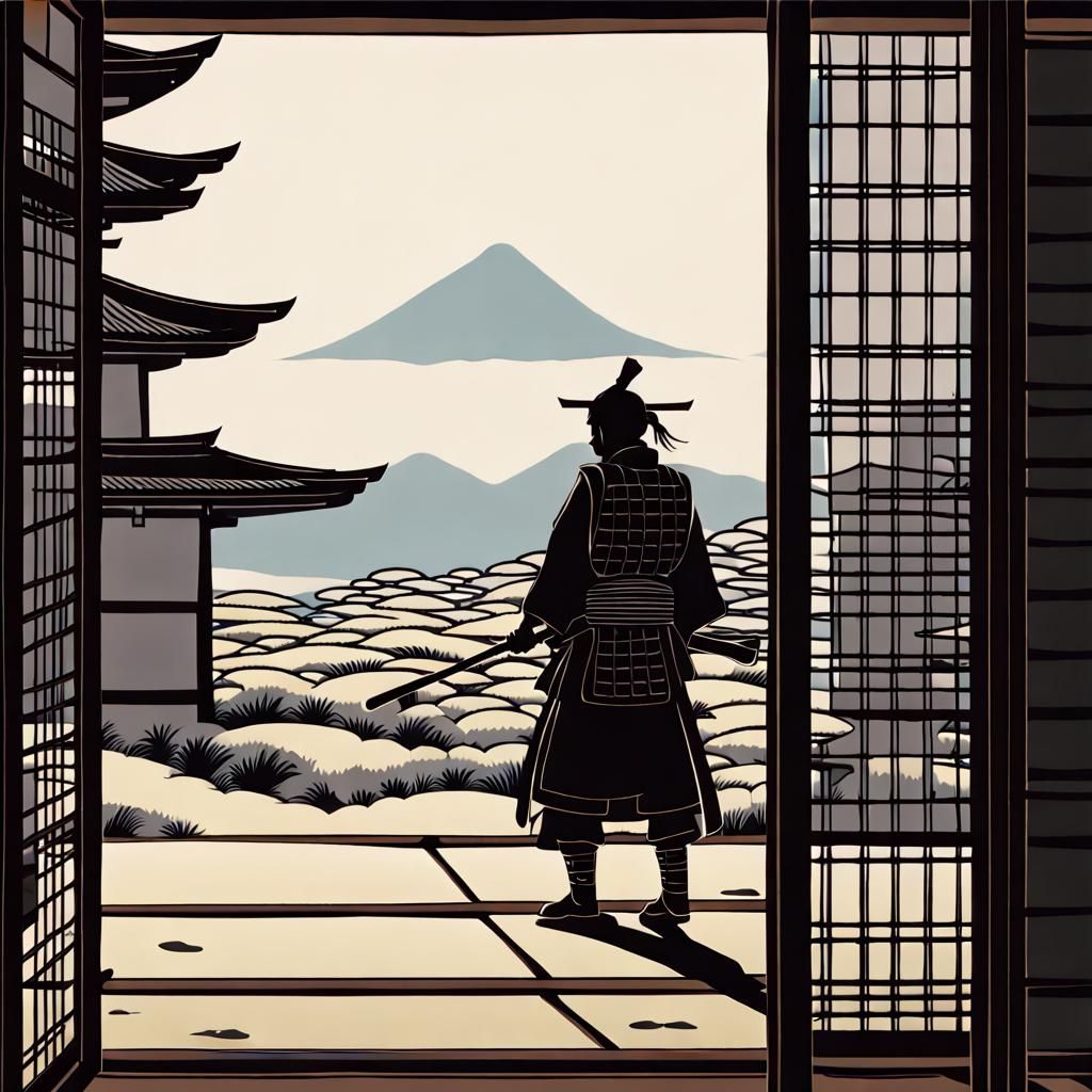 Samurai Silhouette in Distant Window