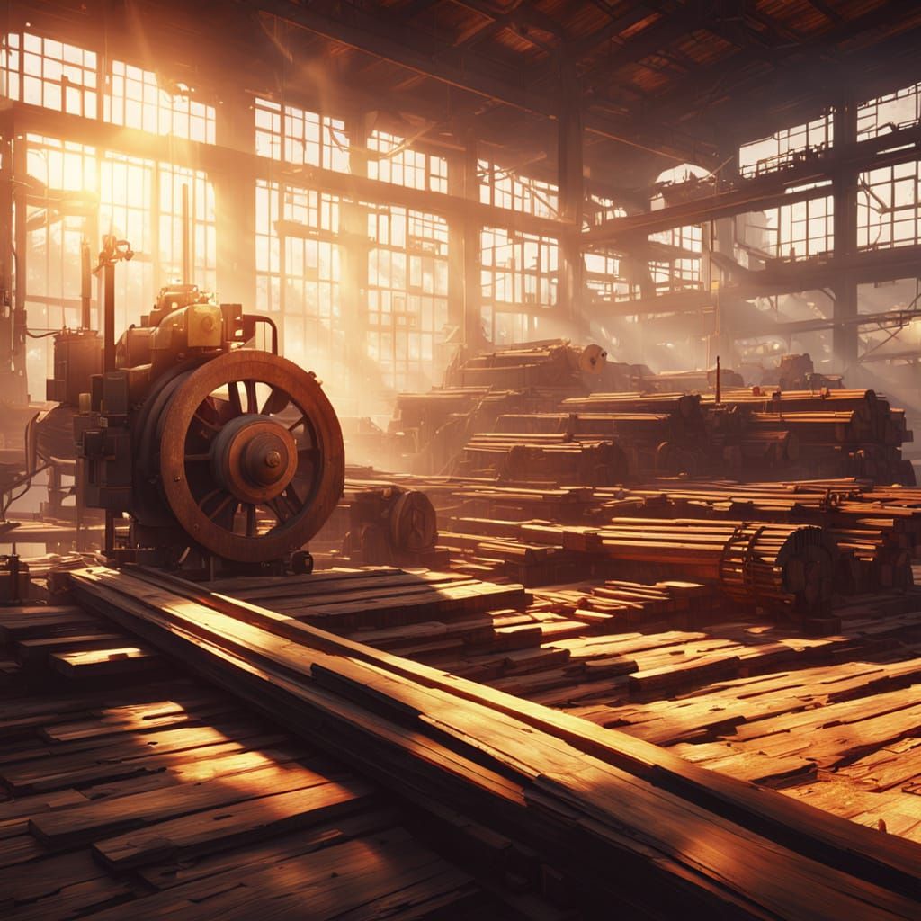 Detailed Sawmill in Golden Hour Sunlight
