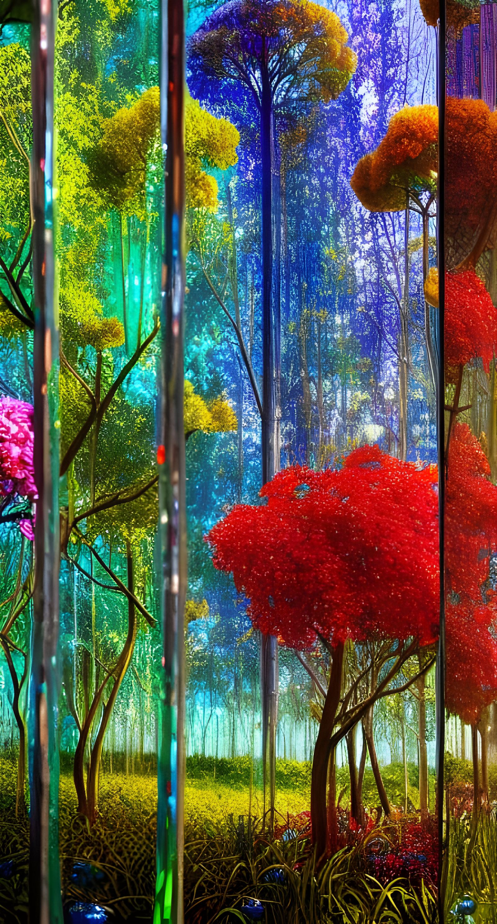 Stained Glass Forest of Hyperdetailed Flowers