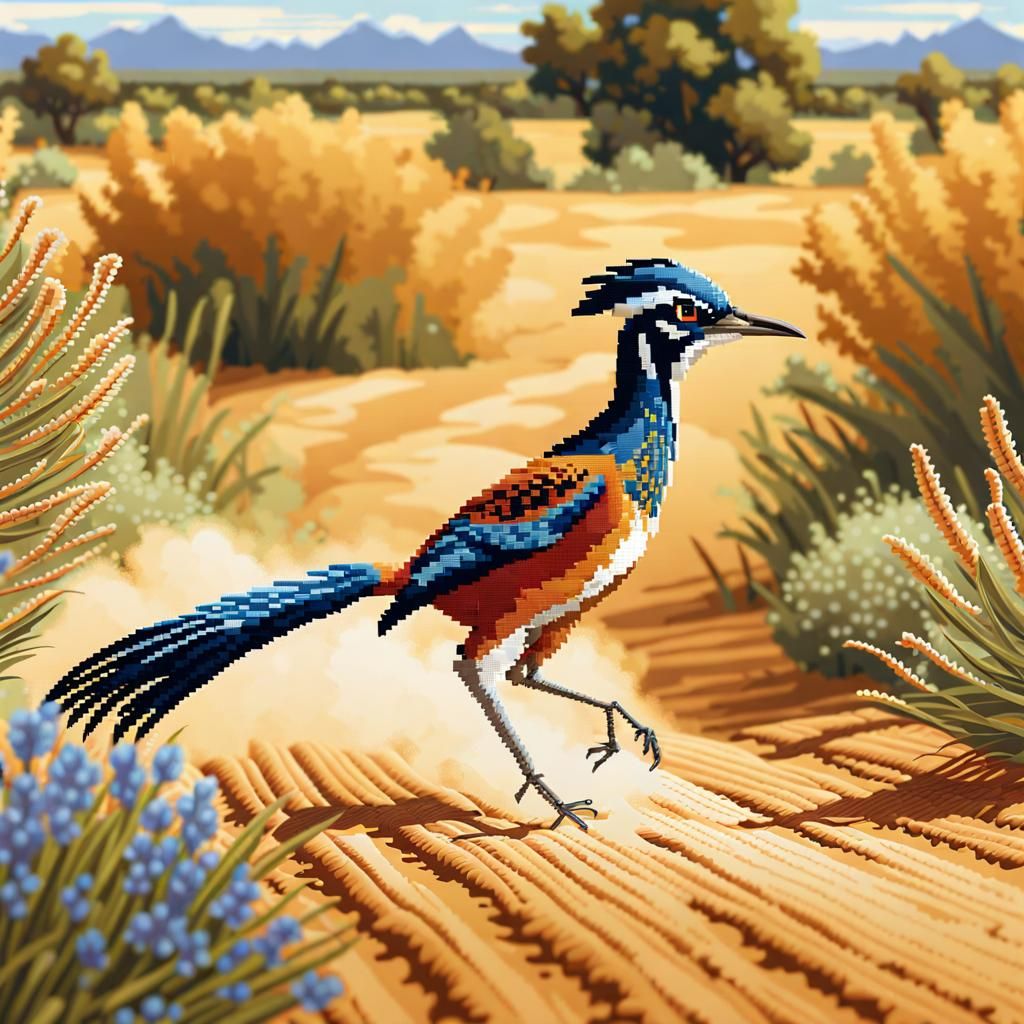 Cross Stitch Roadrunner Chasing Dust Devil