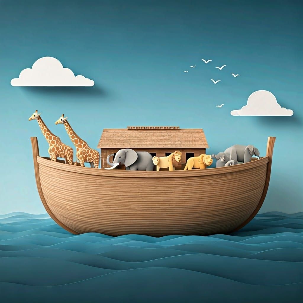 Noah's Ark: Animals Boarding in Paper Craft Style