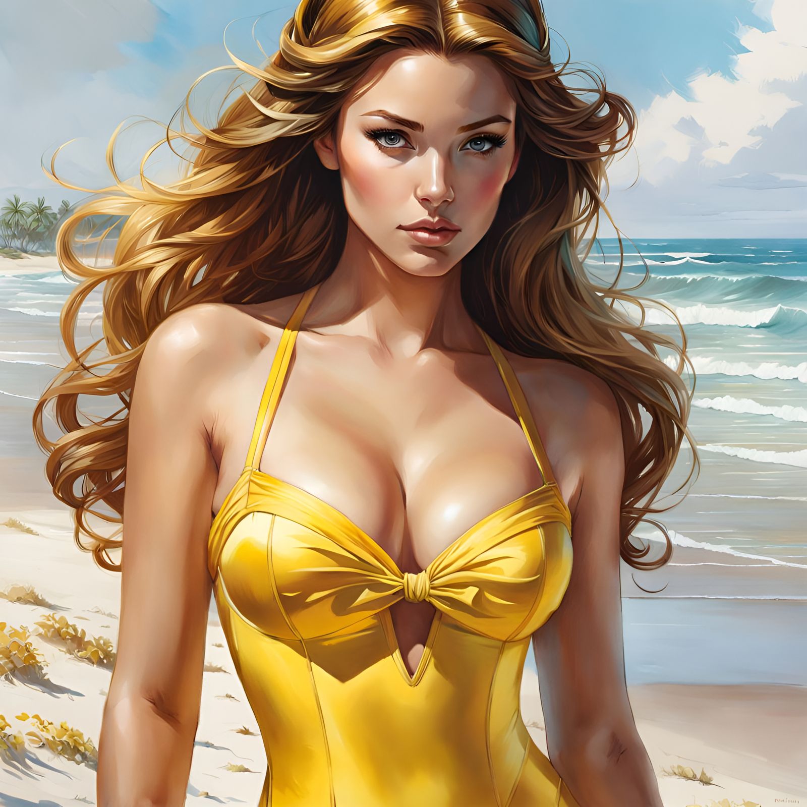 Princess Belle on the Beach: Hyperrealistic Digital Art