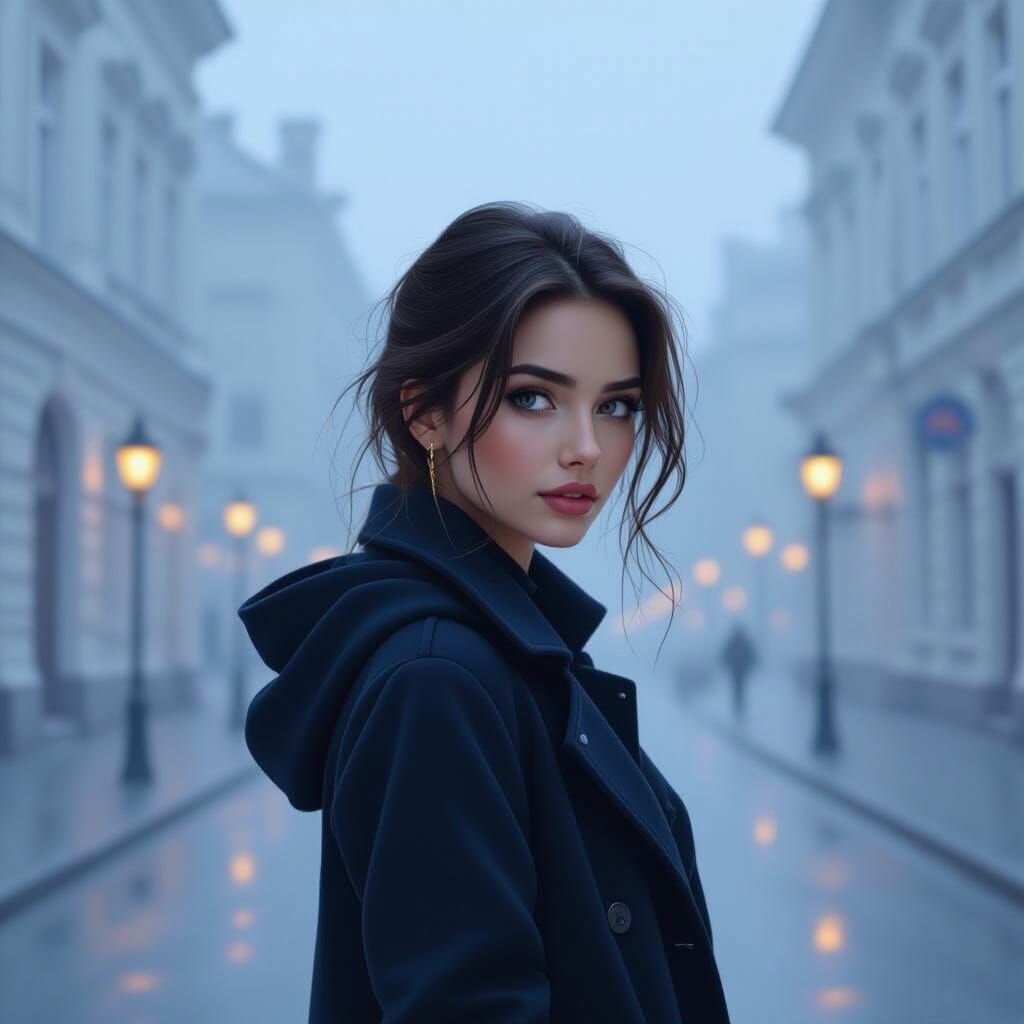 Mischievous Girl in Foggy Blue Hour Light