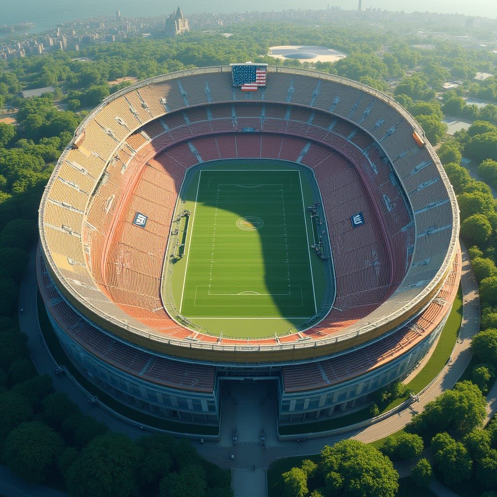 Massive Stadium in Vibrant Architectural Illustration Style