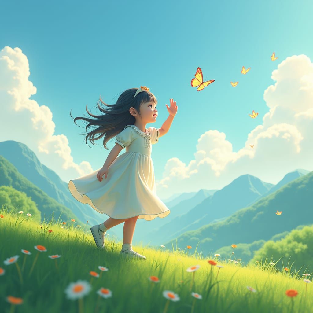 Dreamy Korean Girl with Butterflies: 3D Anime Art