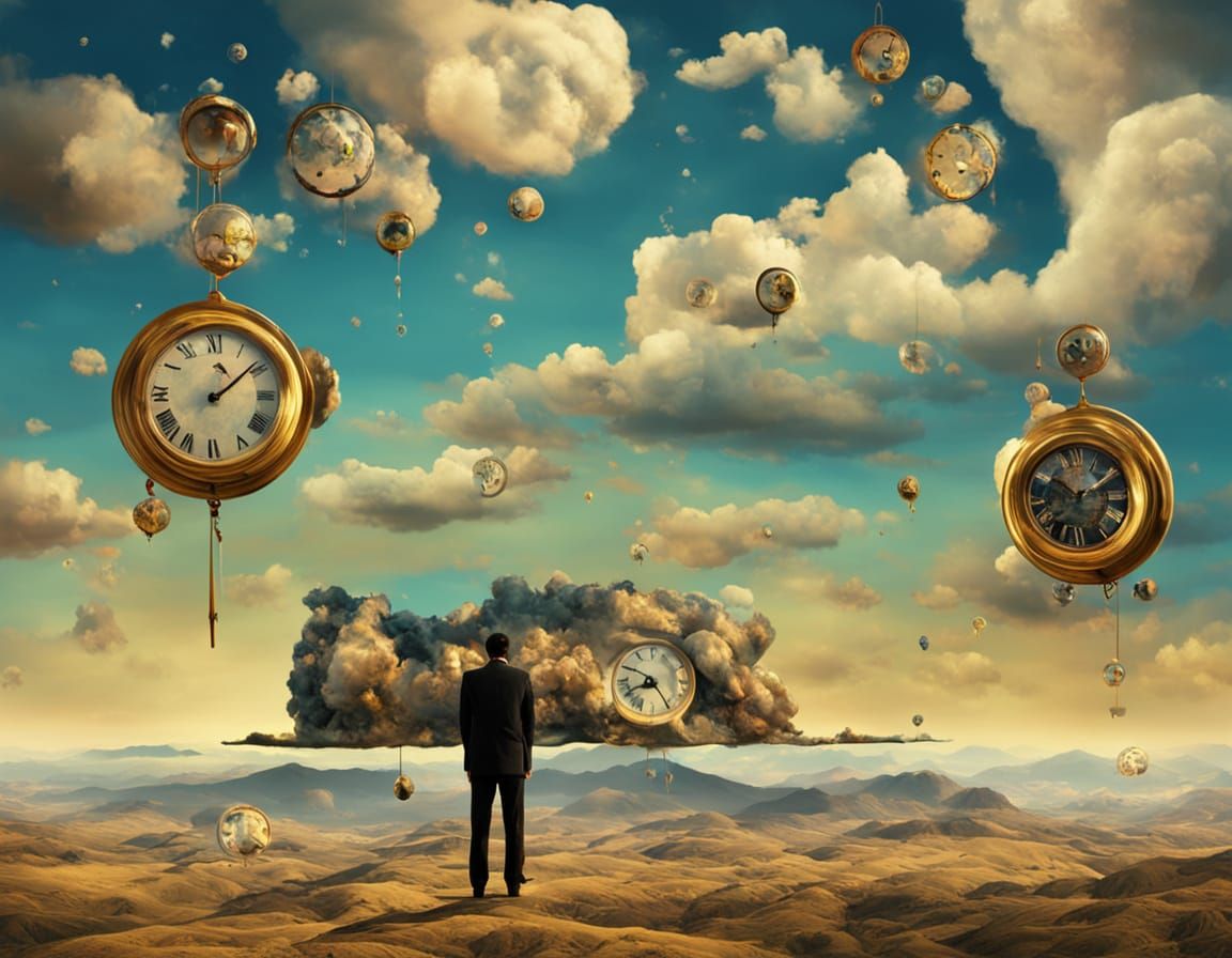 Surreal Landscape with Melting Clocks in Dali Style
