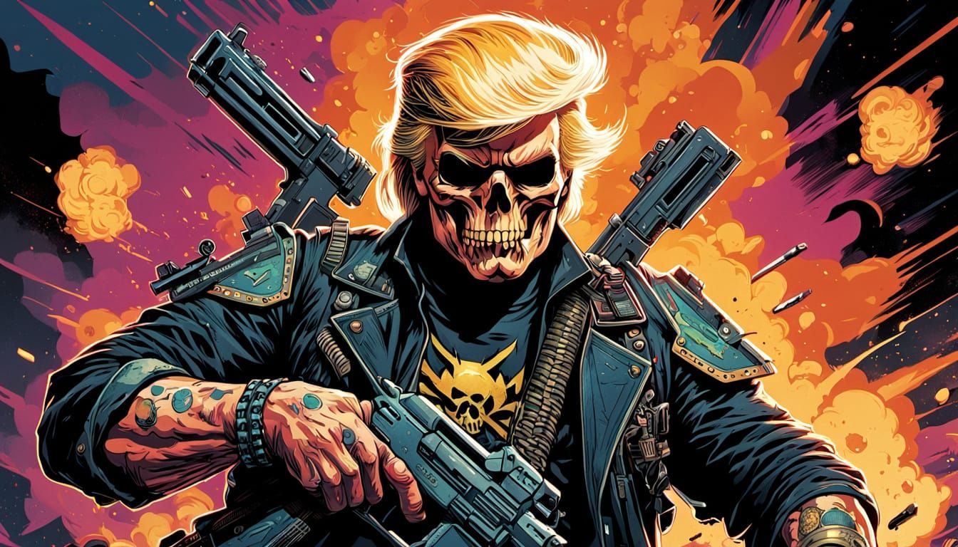 Punk Rock Trump Bounty Hunter in Comic Book Style