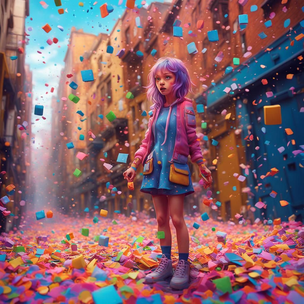 Confetti Girl in a Confetti World: Digital Art