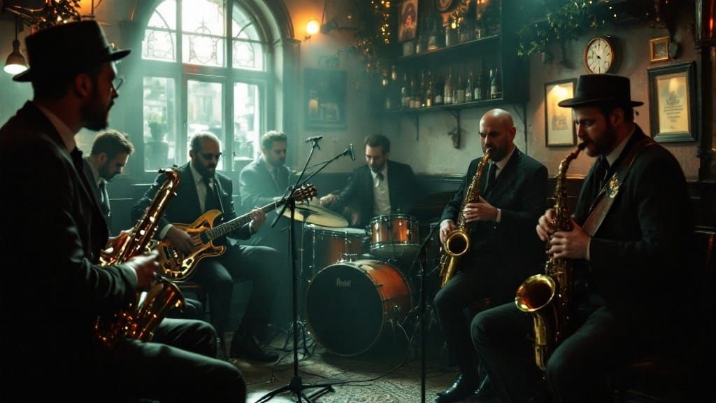 Vintage Dixieland Jazz Band Performs in a London Pub