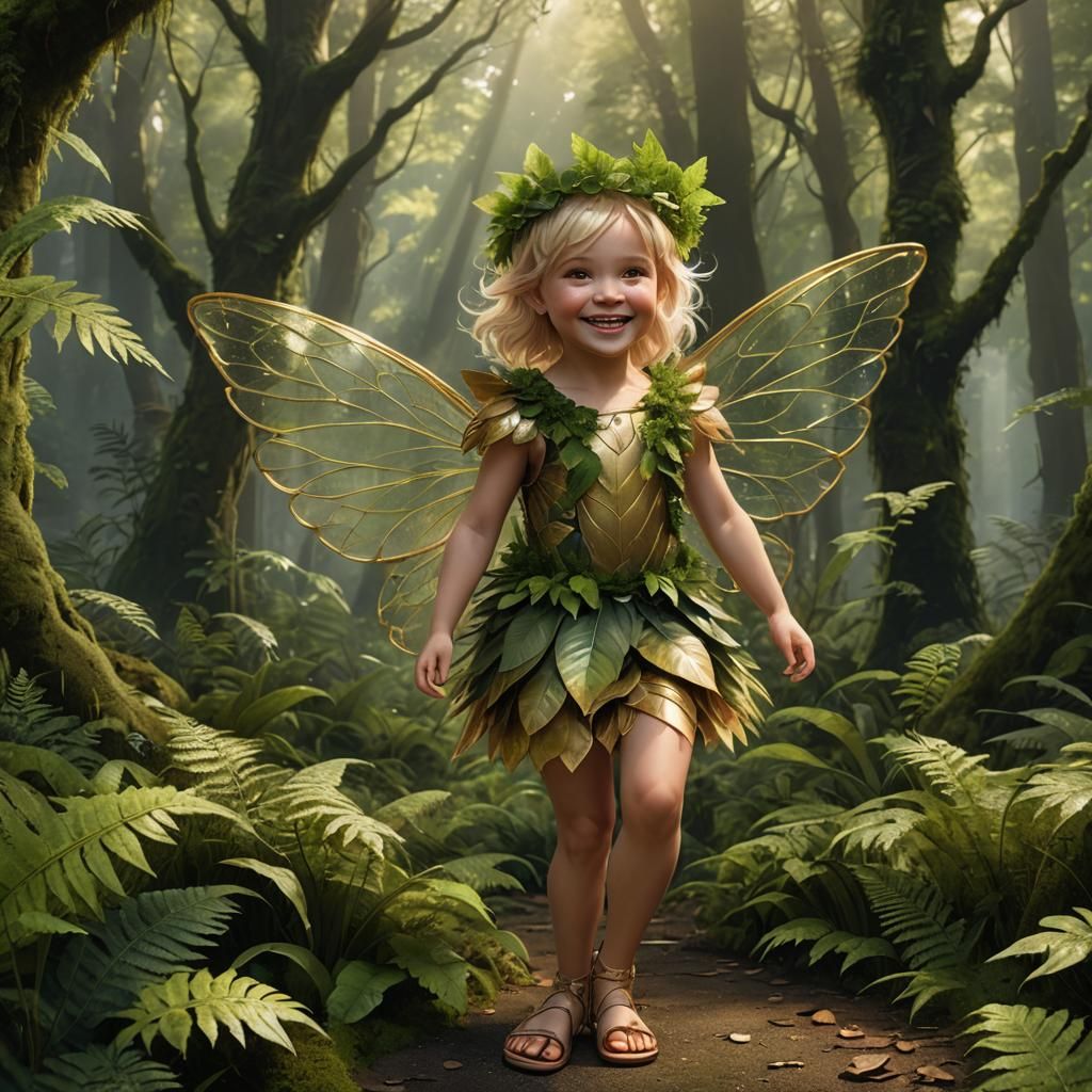 Toddler Fairy in Forest: Detailed Matte Painting