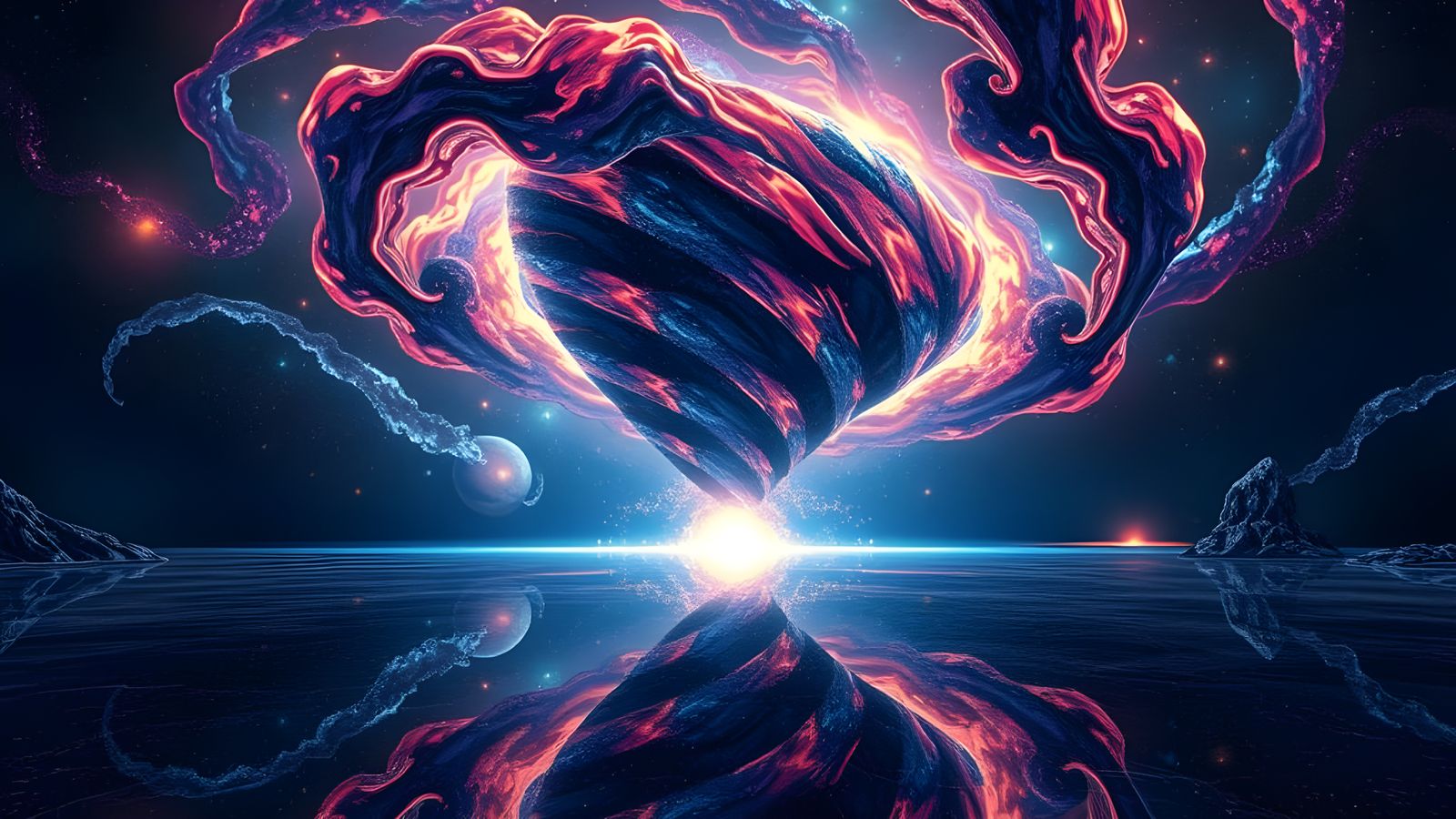 Cosmic Tornado of Stars in Mirrored Landscape