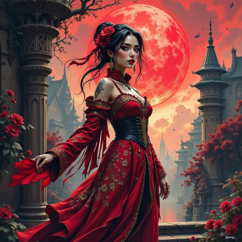 Surreal Red Fantasy Realm Revealed in Intricate Detail