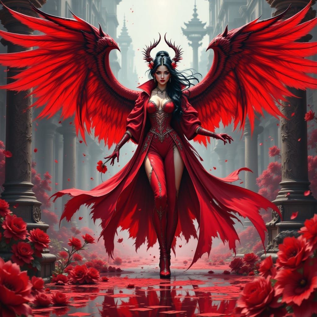 Surreal Devilish Goddess Emerges from Whispers of Deception