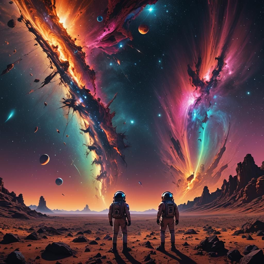 Astronaut Gazing at Wormhole Portal on Alien Planet