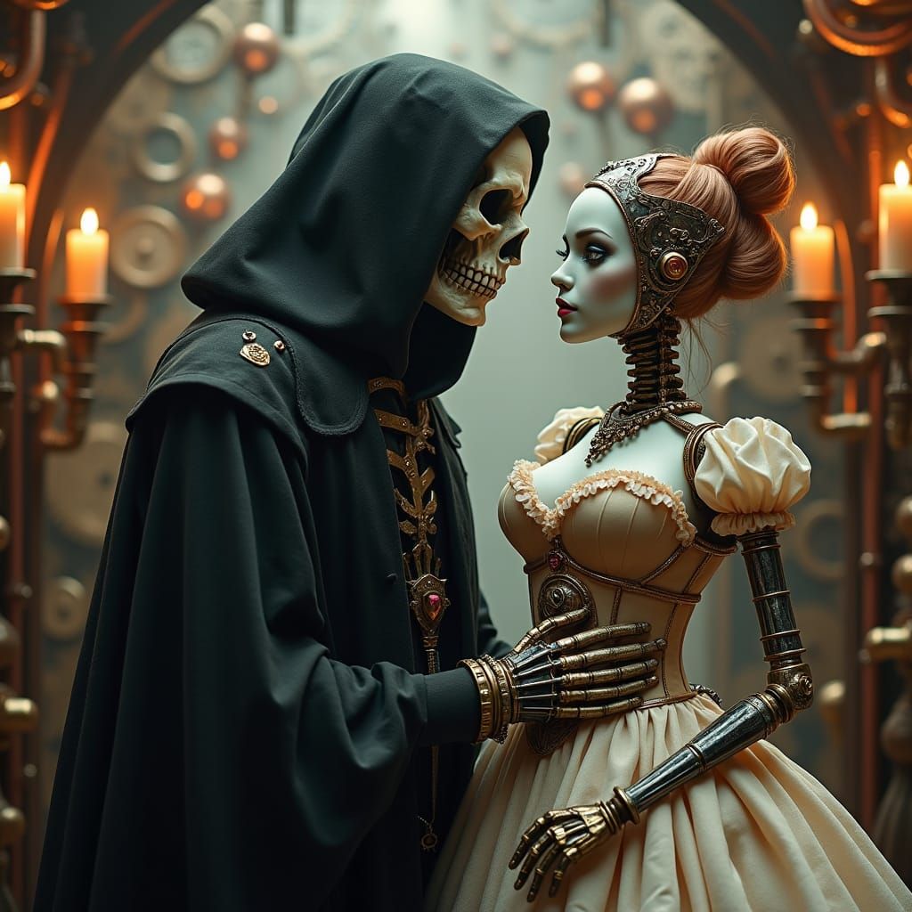 Grim Reaper's Steampunk Love in Sepia Tones