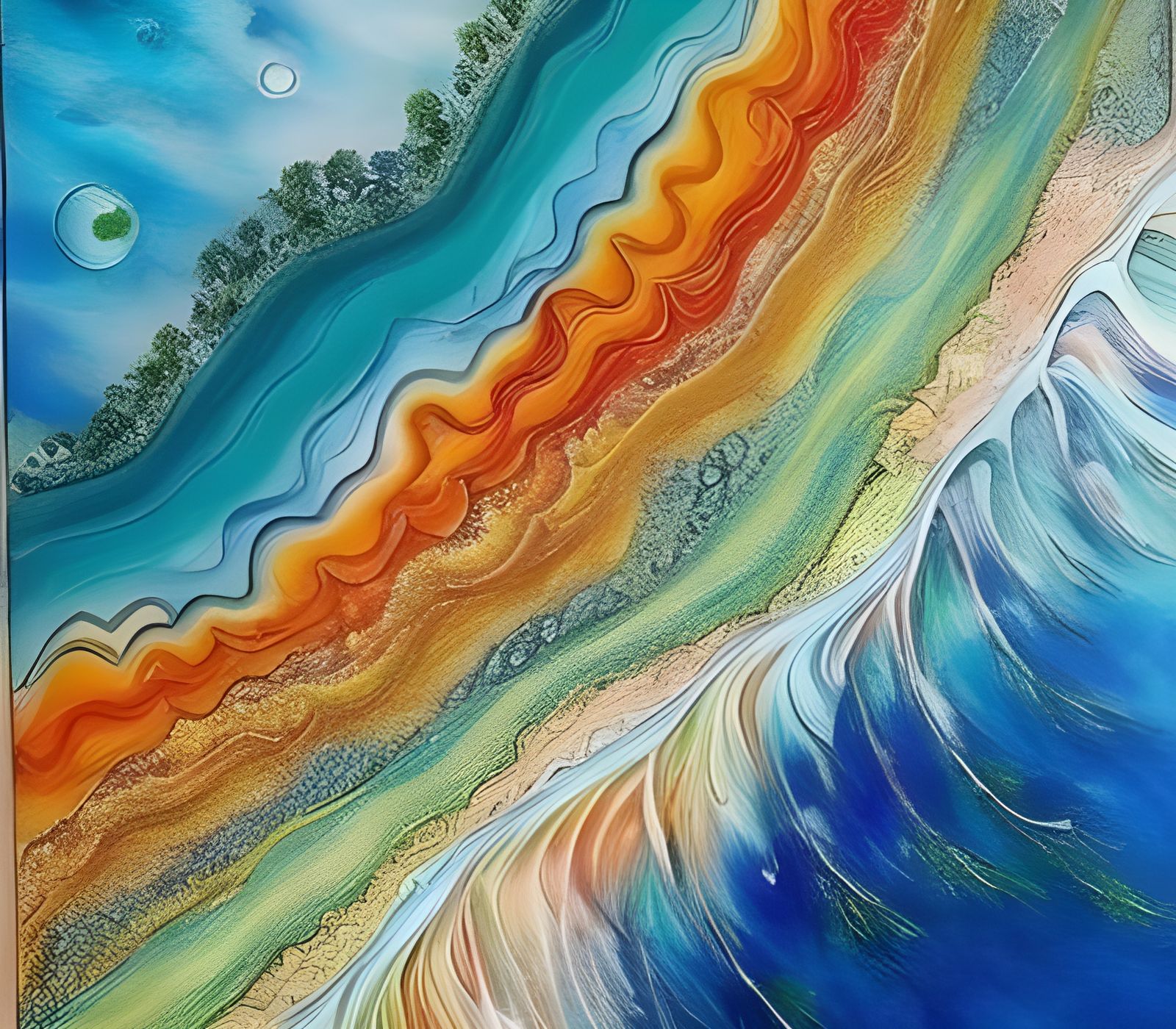 Elemental Harmony: Earth, Air, Fire, Water in Folk Art Style