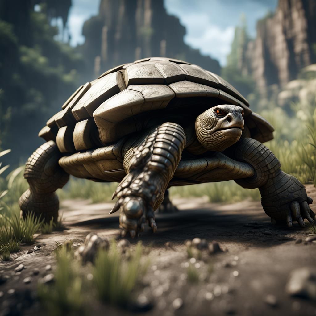 Armored Assault Turtle in 3D Game Cinematic Style