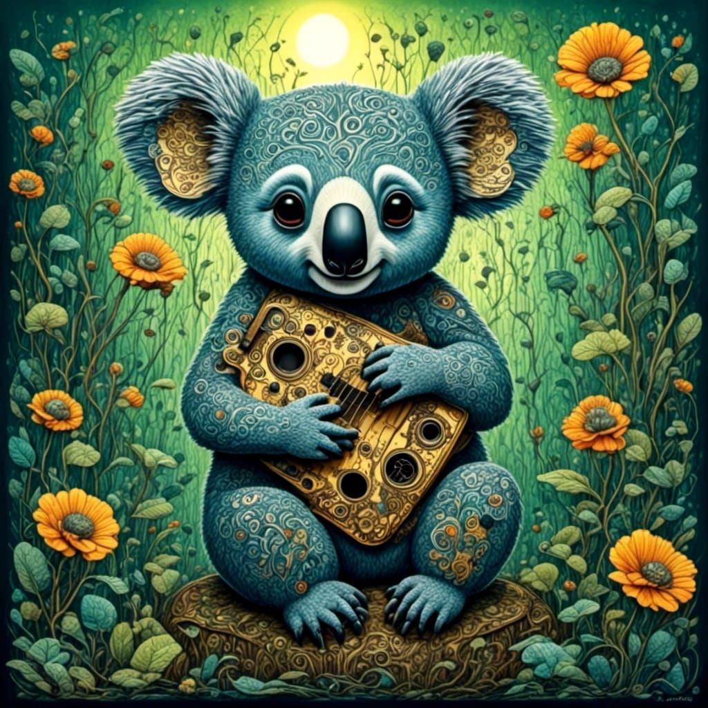 A koala in a whimsical garden