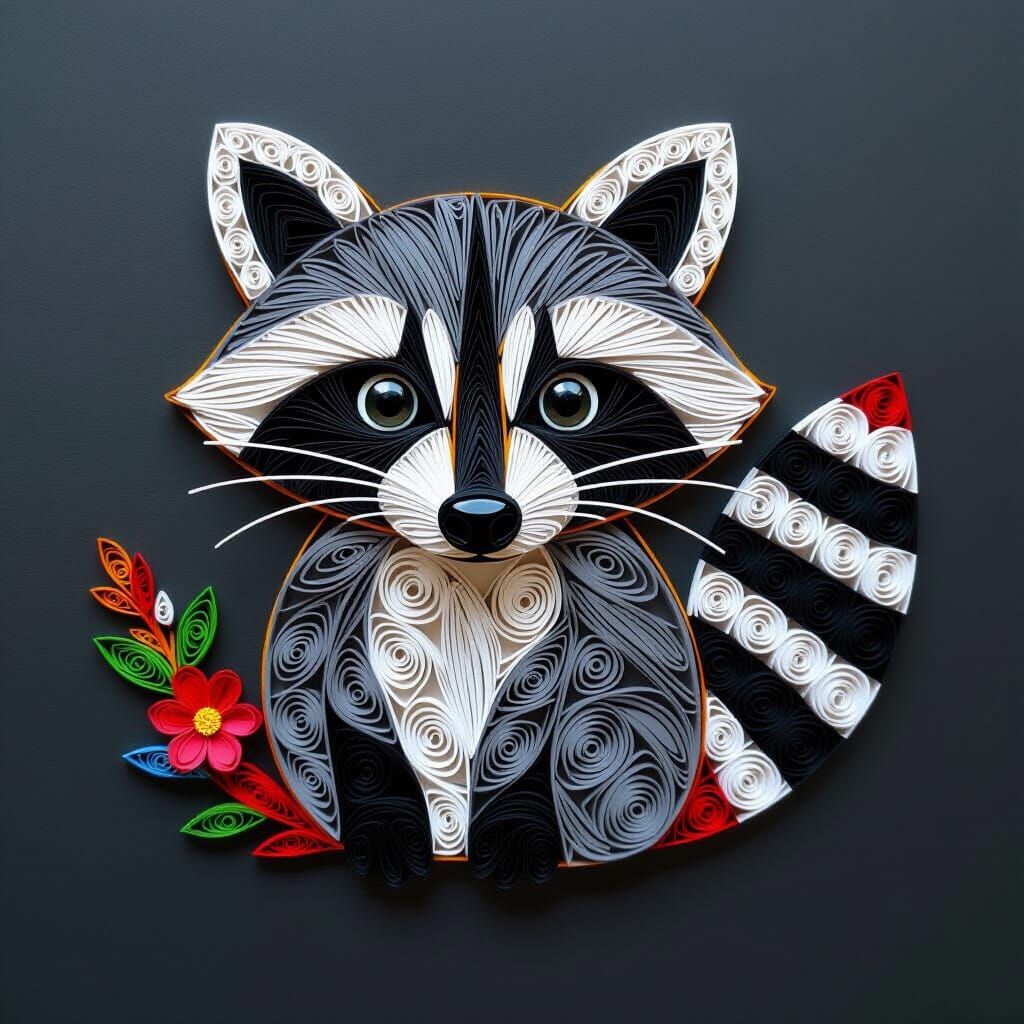 Quilled Raccoon Portrait with Coiled Paper