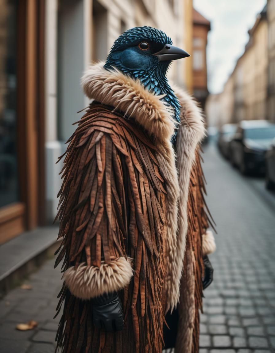 Bird in Fur Coat: Cinematic Street Portrait