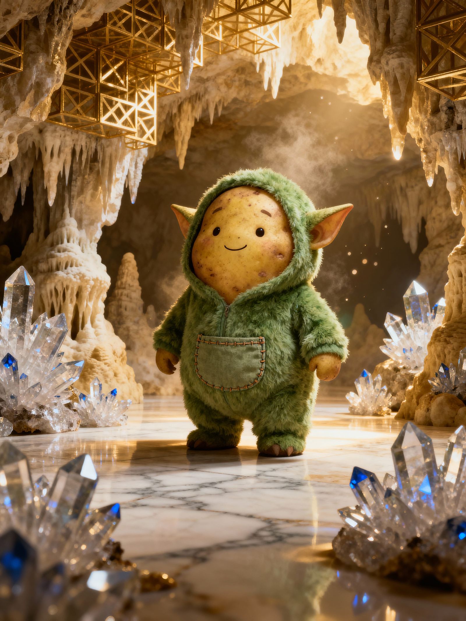 Potato in a Gremlin Onesie Boxwork Dogtooth Spar Speleothem