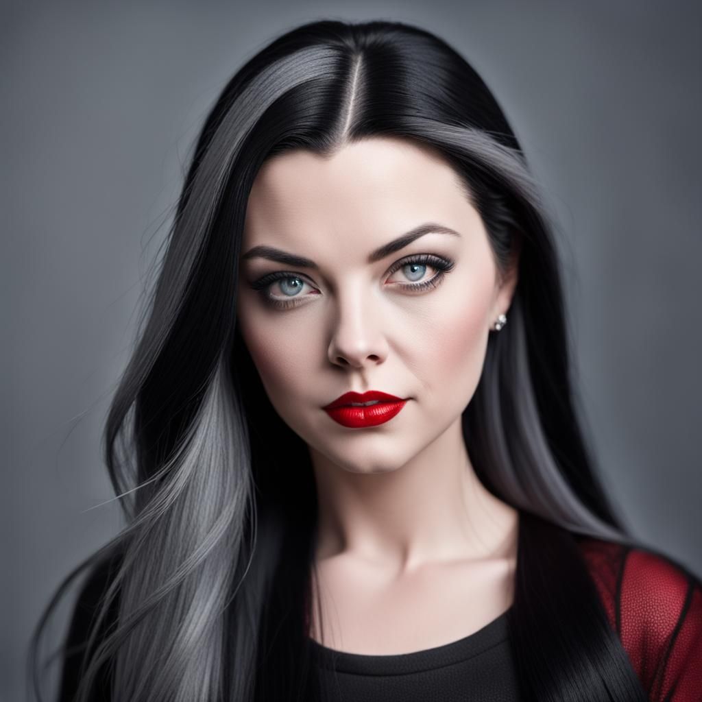 Hyperrealistic Portrait of Amy Lee with Grey Hair