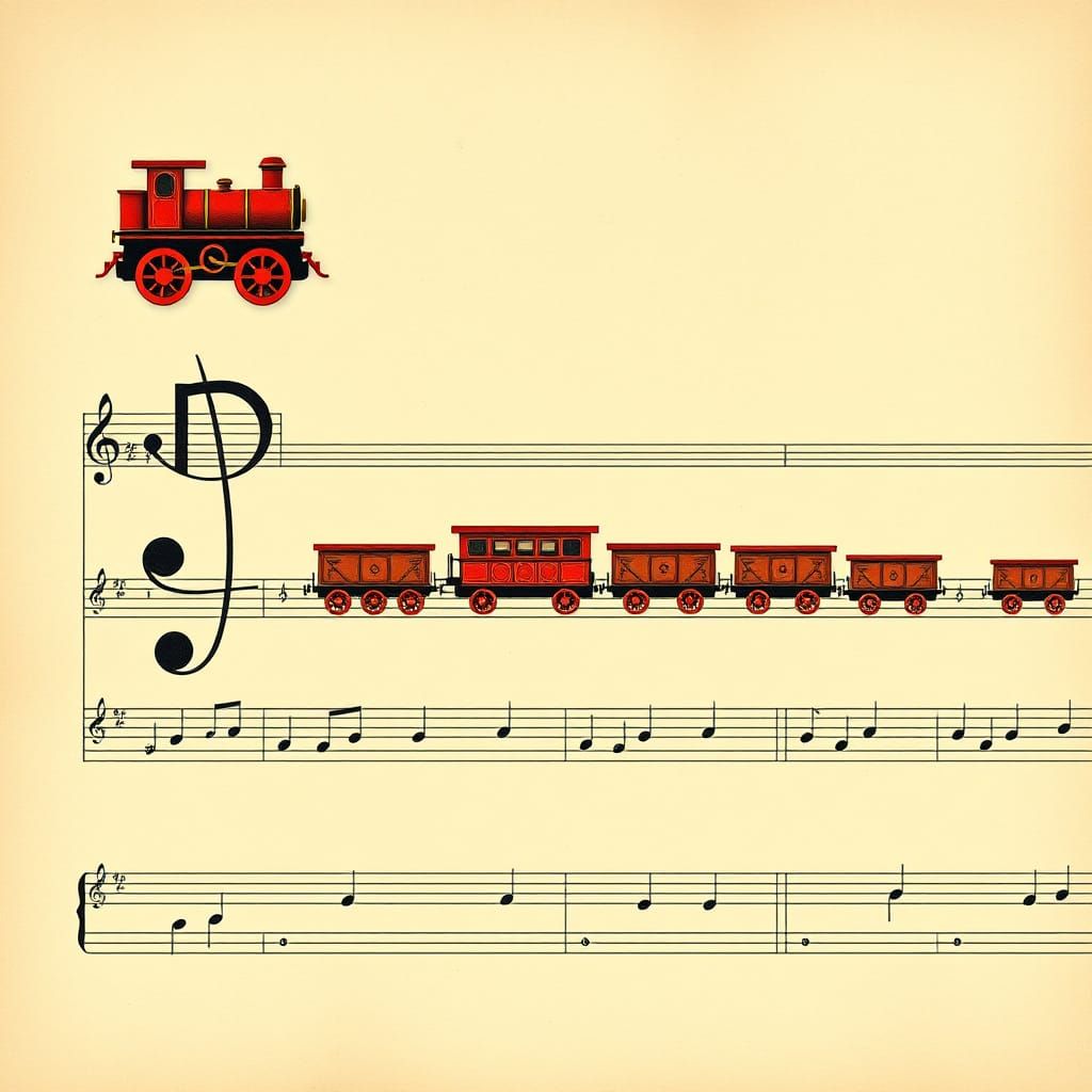 Steam Train Chugs Along Sheet Music in Intricate Notation