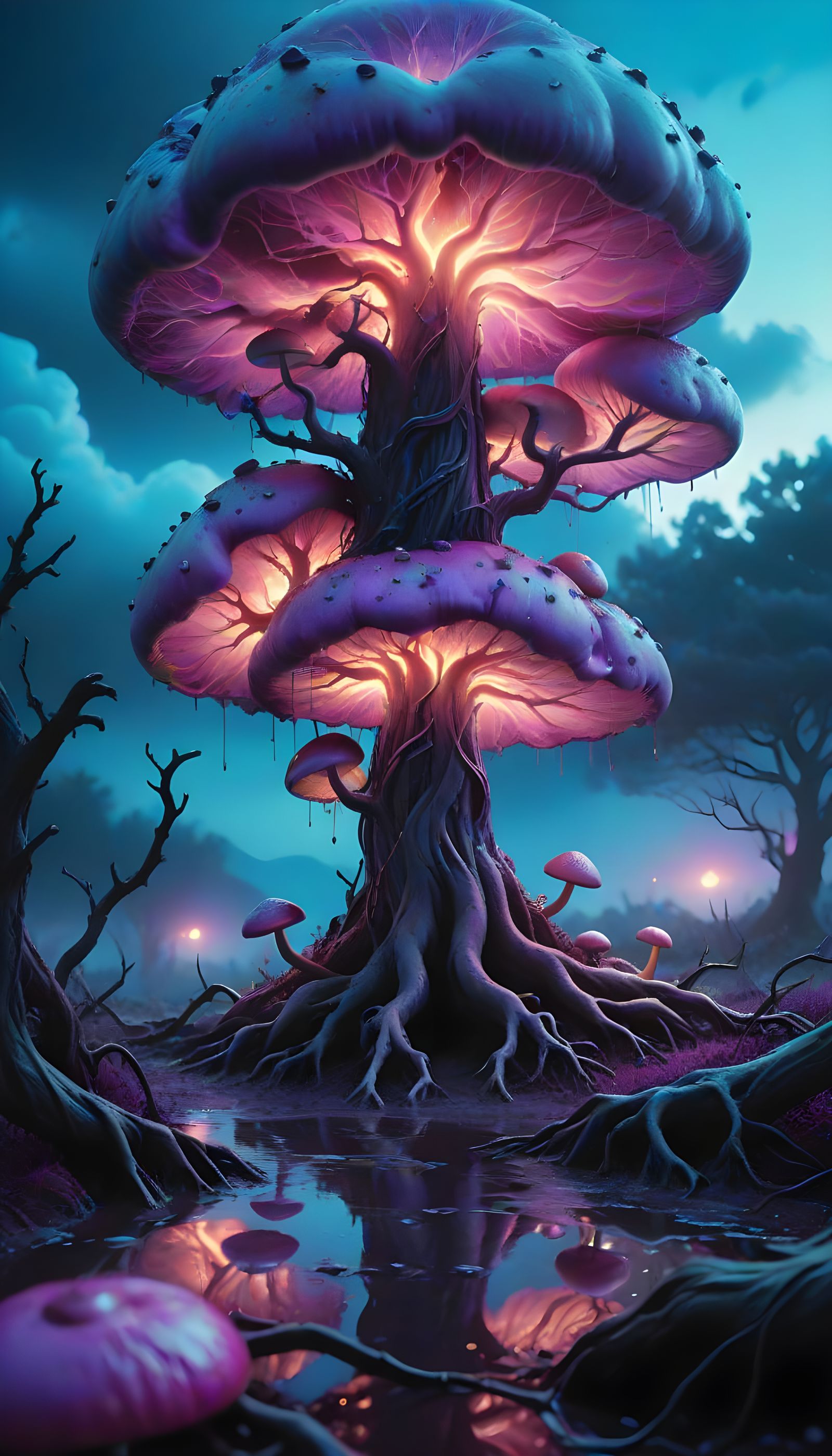 Surreal Iridescent Dreamscapes within a Glowing Apple