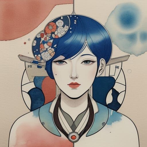 Victorian Diver Collage in Ukiyo-e Style